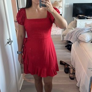 Red mini faux wrap dress size large